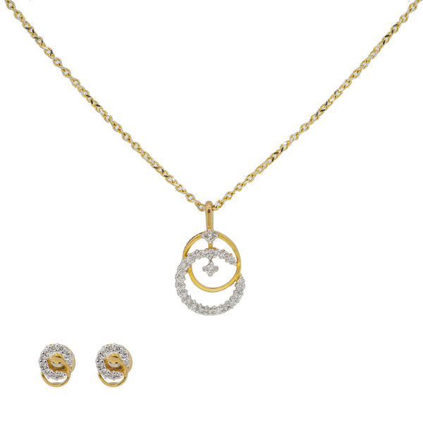 18K Yellow & White Gold Diamond Pendant Set (5.7gm) | 


Simple, elegant, and stylish - this 18k gold jewelry set features a luxurious assembly of diam...