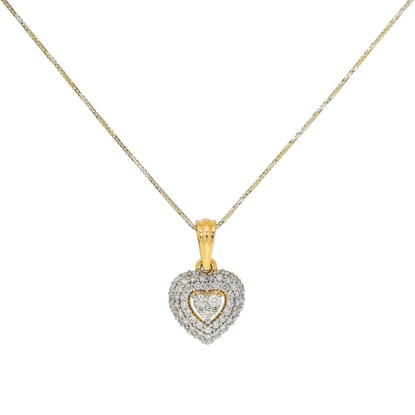 18K Yellow & White Gold Diamond Pendant Set (9.6gm) | 


The heart shaped diamond stud earrings and matching diamond necklace are paired with beautiful...