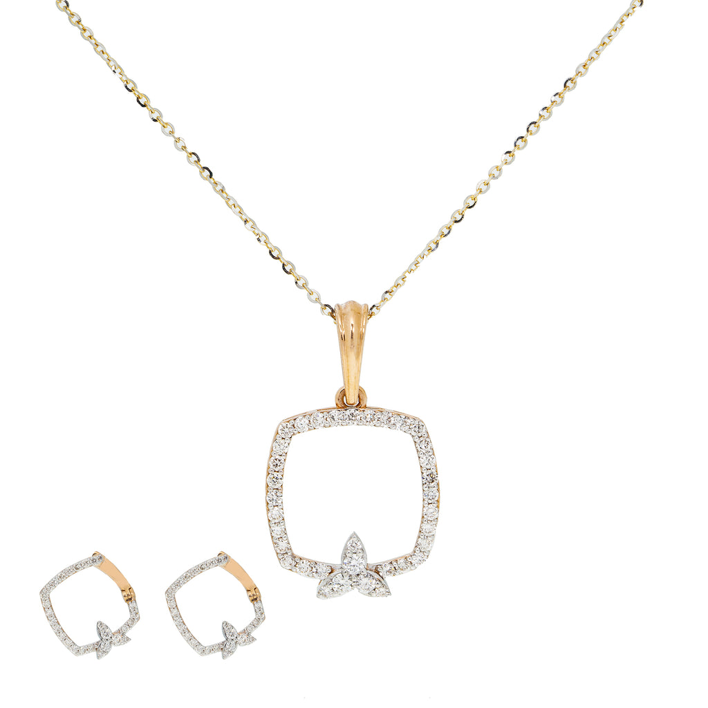 18K Yellow & White Gold Diamond Pendant Set (8.9gm) | 


This simple and stylish 18k gold jewelry set has a timeless sophistication. The gleaming yello...