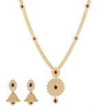 22K Yellow Gold, Ruby & CZ Jewelry Set (98.96gm) | 


The ladylike allure of this 22k yellow jewelry set is enhanced by the rich assortment of rubie...