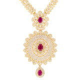 22K Yellow Gold, Ruby & CZ Jewelry Set (98.96gm) | 


The ladylike allure of this 22k yellow jewelry set is enhanced by the rich assortment of rubie...