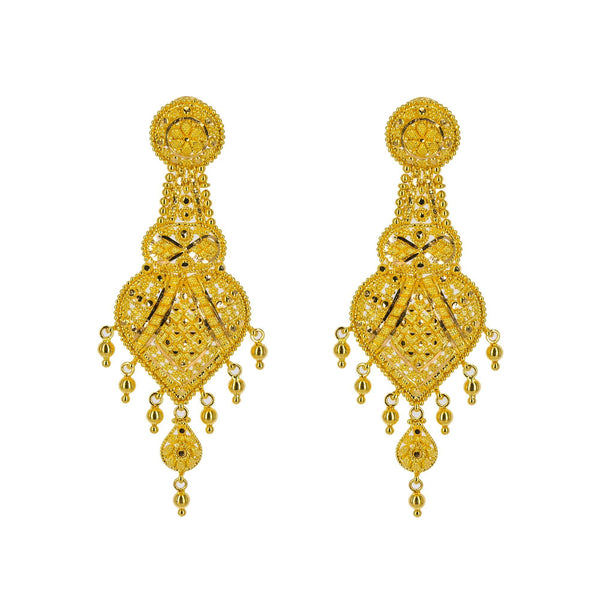 An image of the matching Indian gold earrings from Virani Jewelers. | Go for the gold with this elaborately designed Indian gold necklace from Virani Jewelers!

Featur...