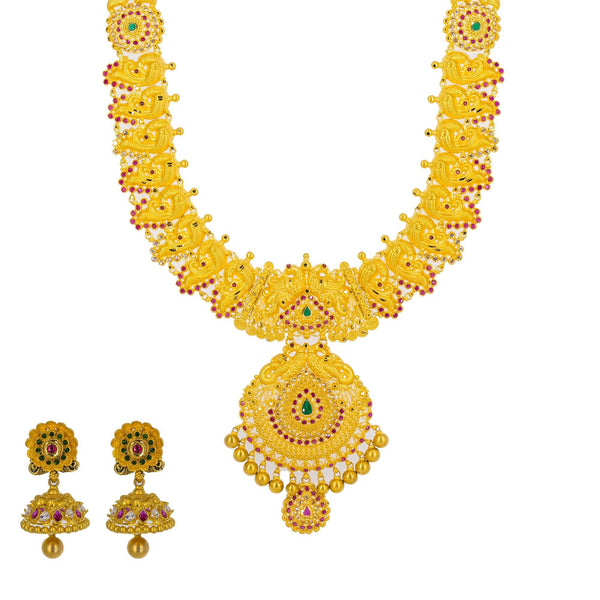 An image showing one of Virani Jewelers' gold necklace sets. | Fall in love with the unmatched quality of this 22K gold necklace from Virani Jewelers.

Set incl...