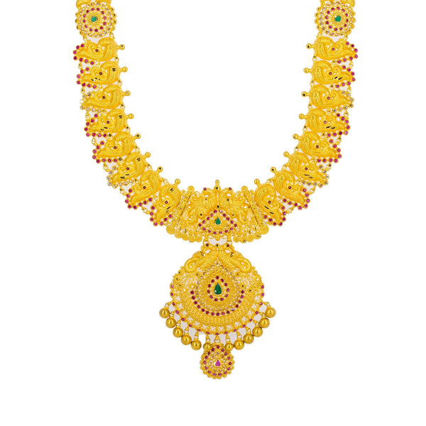 An image showing the bold pendant and collar of the 22K gold necklace from Virani Jewelers. | Fall in love with the unmatched quality of this 22K gold necklace from Virani Jewelers.

Set incl...