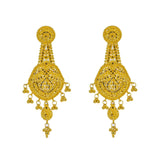 A close-up image of the Indian gold earrings from Virani Jewelers. | Go from ordinary to extraordinary with this beautiful 22K gold necklace from Virani Jewelers!

Ex...