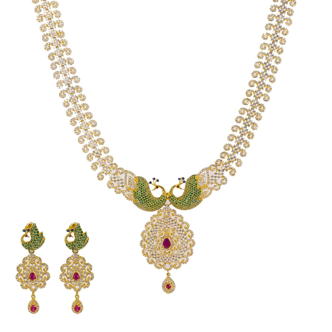 Temple South Indian Long Haram Combo Necklace With Earring Jewellery Set  For Women & Girls – alltrend.in