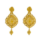 An image of the unique design on the 22K gold earrings from Virani Jewelers. | Show the world how classy and elegant you can be with this gorgeous 22K antique gold long necklac...