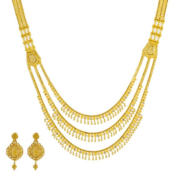 An image of one of the stunning gold necklace sets from Virani Jewelers. | Show the world how classy and elegant you can be with this gorgeous 22K antique gold long necklac...