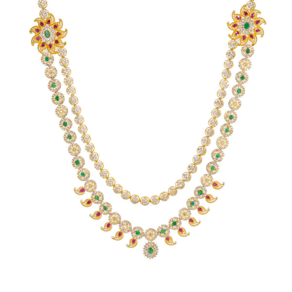 An image of the 22K gold necklace with gemstones from Virani Jewelers. | Radiate sophistication with this 22K yellow gold necklace from Virani Jewelers!

Made with precio...