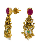 An image of two beautiful 22K gold earrings with Laxmi designs from Virani Jewelers | Accessorize with ornate 22K yellow antique gold jewelry from Virani Jewelers! 

Elegant necklace ...