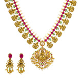 An image of a Laxmi Indian jewelry set from Virani Jewelers | Accessorize with ornate 22K yellow antique gold jewelry from Virani Jewelers! 

Elegant necklace ...