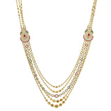 22K Yellow Gold Multi Layered Gemstone Ball Haaram Necklace W/ Rubies, Emeralds, CZ Gemstones & Double Peacock Side Pendants - Virani Jewelers | 



Discover the radiance of long draping necklaces embellished in precious gemstones like this 2...