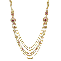 An image of a multi-stranded 22K gold necklace with gemstone accents from Virani Jewelers