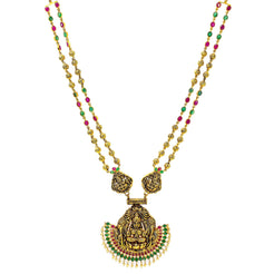 An image of a beautiful temple necklace with 22K antique yellow gold crafted by Virani Jewelers