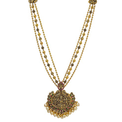 An image of an ornate 22K yellow antique gold necklace with a large pendant designed by Virani Jewelers