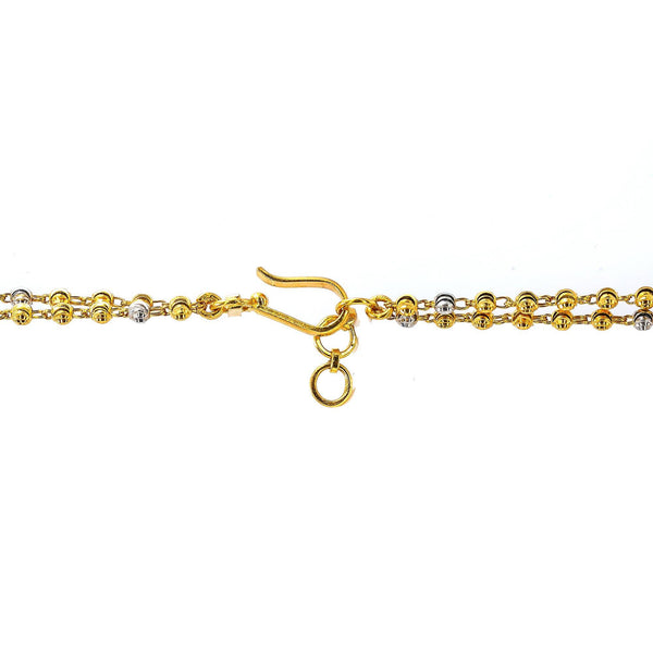 An image of the 22K gold hook-in-eye clasp on an elegant necklace from Virani Jewelers | Add elegant beauty to your wardrobe with this 22K multi-tone gold Haaram necklace from Virani Jew...