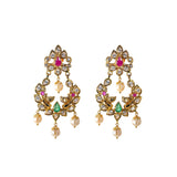 An image of a pair of earrings that are part of an Indian jewelry set from Virani Jewelers | Looking for an exquisite 22K yellow gold jewelry set to add to your collection? This set from Vir...