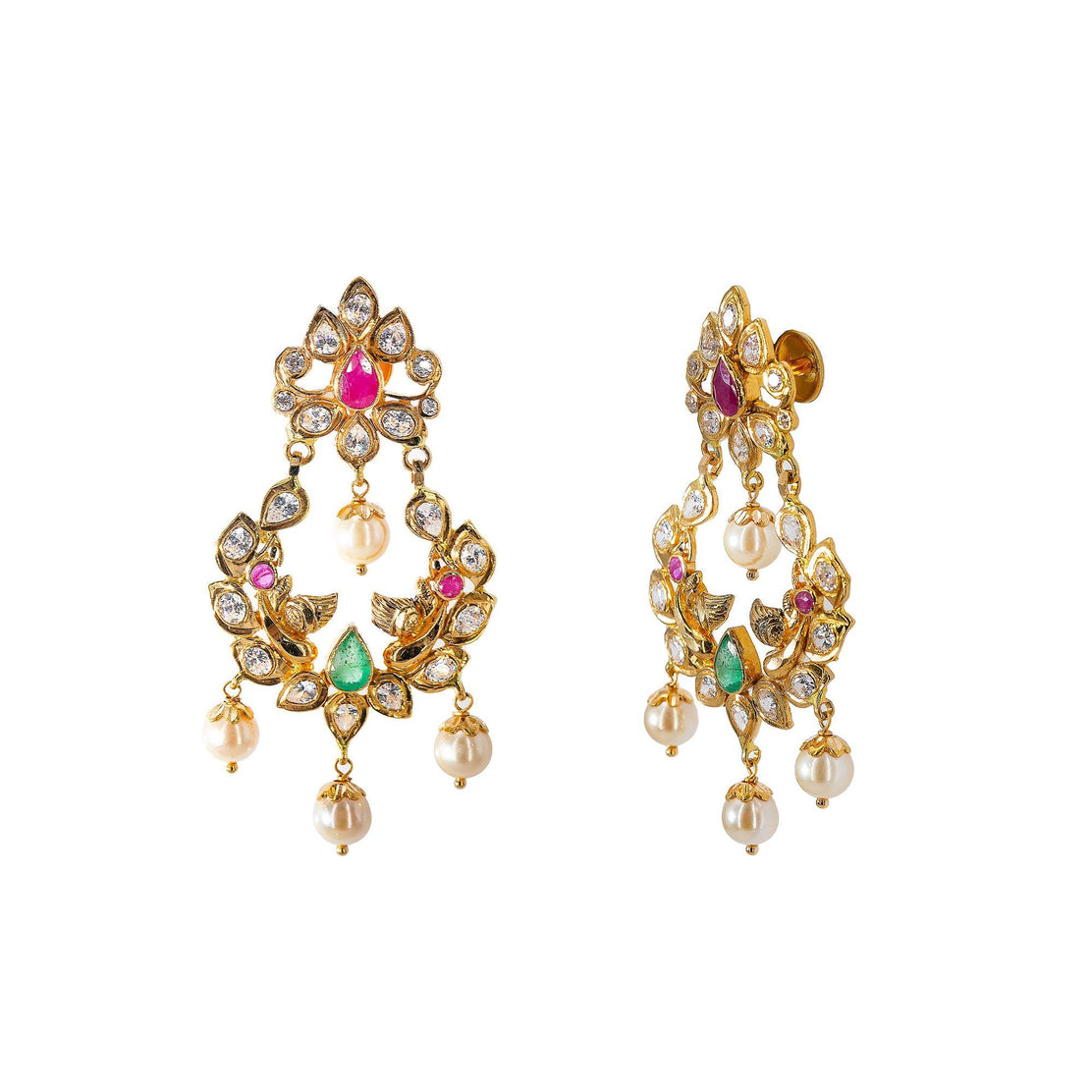 Buy Ravishing Peacock Multi Stone Gold Earrings |GRT Jewellers