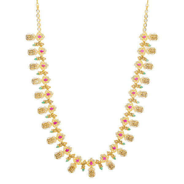 22K Yellow Gold & Multi-Stone Long Temple Necklace (76.6gm) | 


This dazzling 22k Indian gold necklace has finely crafted details, vibrant gemstones, stunning...