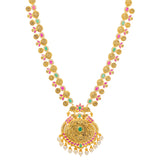 22K Yellow Gold & Multi-Stone Long Temple Necklace (74.7gm) | 


The radiant 22k Indian gold used to create this temple necklace is decorated with a rich assor...