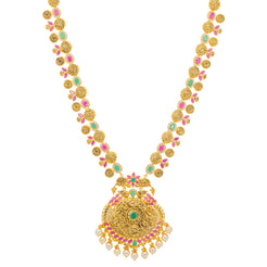 22K Yellow Gold & Multi-Stone Long Temple Necklace (74.7gm)