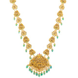 22K Yellow Gold & Multi-Stone Temple Necklace (103.3gm) | 


The glimmering green emeralds used in this 22k gold necklace add a element of richness to the ...