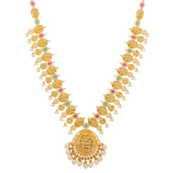 22K Yellow Gold & Multi-Stone Temple Necklace (90.5gm)