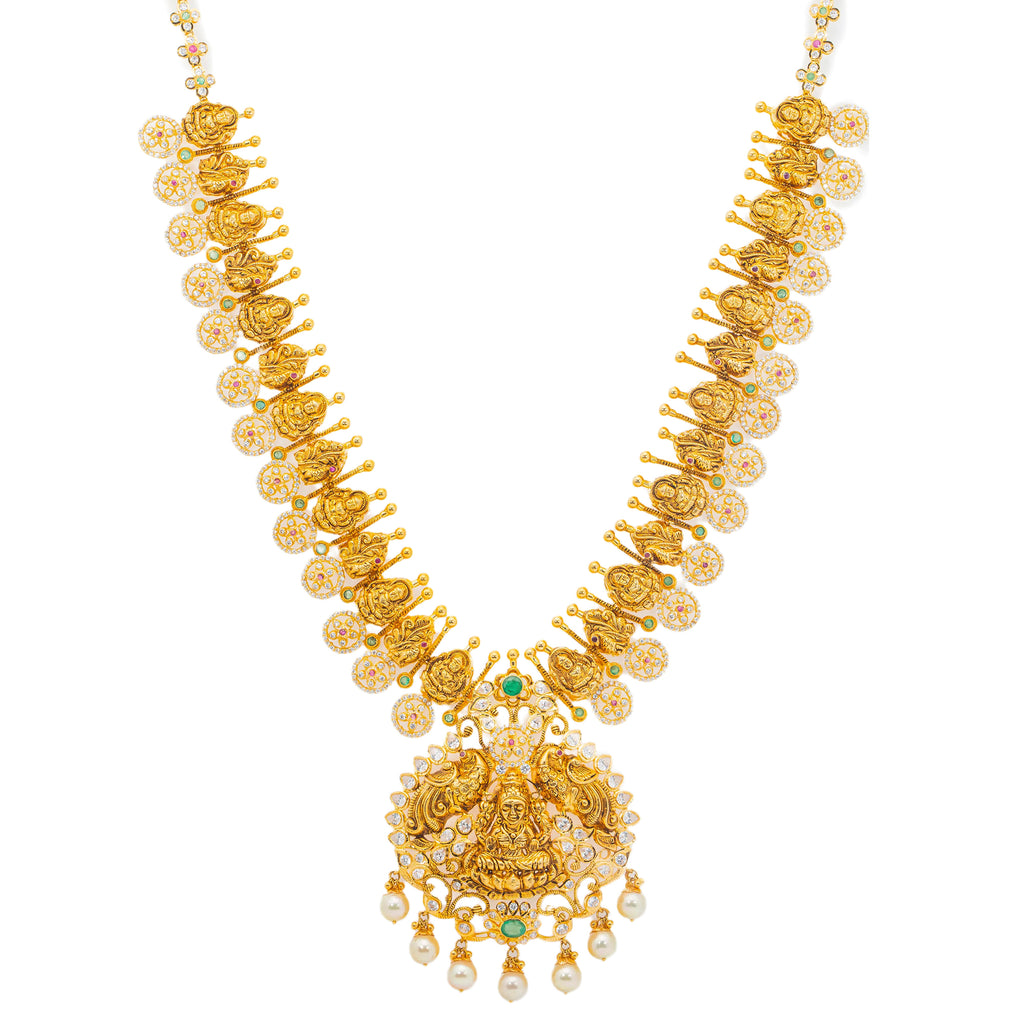 22K Yellow Gold & Multi-Stone Temple Necklace (108.5gm) | 


This 22k Indian gold necklace has a majestic appeal that oozes with cultural beauty. The spect...