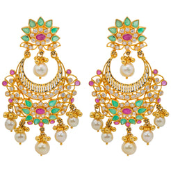 22K Yellow Gold & Gemstone Chandbali Earrings (22.6gm)