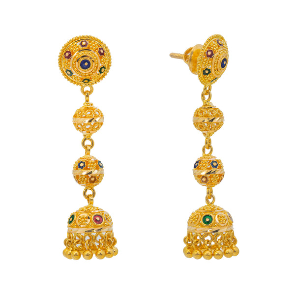 22K Yellow Gold Meenakari Jewelry Set (86.9gm) | 


The subtle enamel details creating the beautiful Meenakari pattern makes this minimal 22k gold...