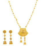 22K Yellow Gold Meenakari Jewelry Set (86.9gm) | 


The subtle enamel details creating the beautiful Meenakari pattern makes this minimal 22k gold...