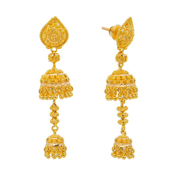 22K Yellow Gold Jhumki Jewelry Set (80.5gm) | 


This 22k gold jhumki earring and necklace set  uses beaded details to add an elegant and ladyl...