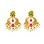 22K Yellow Gold Guttapusalu Necklace and Chandbali Earrings Set W/ Emeralds, Pearls, CZ , Rubies & Chandelier Pendant - Virani Jewelers