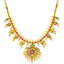 22K Yellow Gold Antique Guttapusalu Necklace and Earrings Set W/ Emeralds, Pearls, CZ, Rubies & Peacock Accents - Virani Jewelers