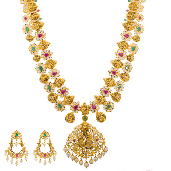 22K Yellow Gold, Gem, CZ, and Pearl Temple Necklace Set (133.3gm) | 


Our collection of 22k gold temple jewelry includes a beautiful selection of gold necklace and ...