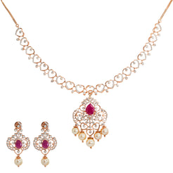 18K Rose Gold NecklaceSet w/ 2.93ct Diamonds, Pearls, & Gems(33.5gm)