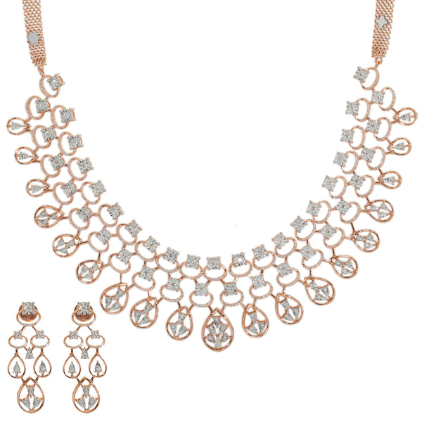 18K Rose Gold Necklace Set w/ 2.24ct Diamonds (58.9gm) | 


Adorned with shimmering diamonds and an elegant design, this 18k rose gold necklace and earrin...