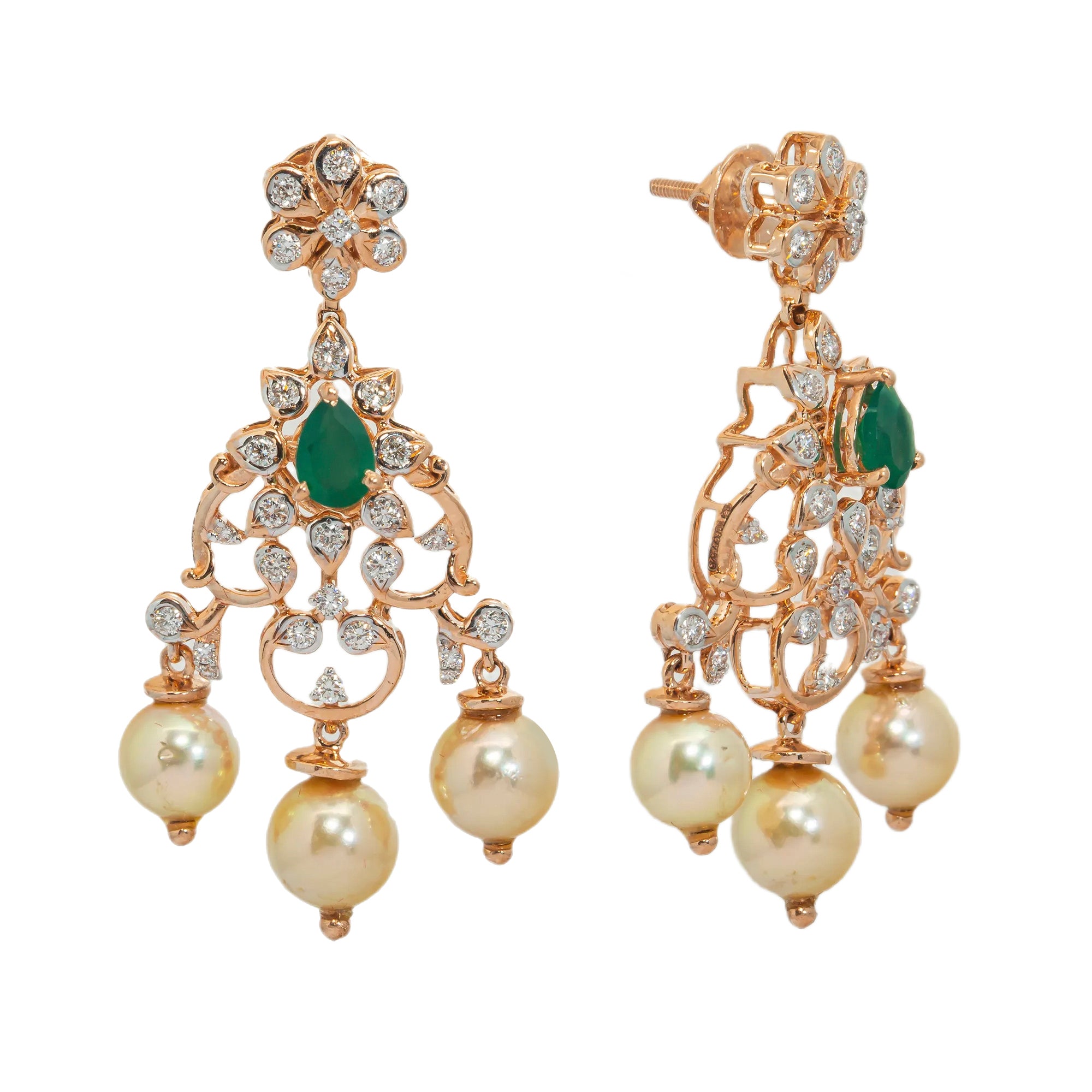 18K Rose Gold Necklace Set w/ 3.40ct Diamonds & Emeralds (55.8gm