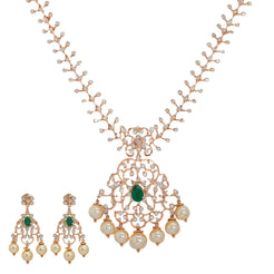 18K Rose Gold Necklace Set w/ 3.40ct Diamonds & Emeralds (55.8gm)