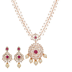 18K Rose Gold Necklace Set w/ 3.50ct Diamonds & Rubies (43.8gm)