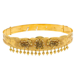 22K Yellow Gold Vaddanam Waist Belt W/ Ruby, Emerald, CZ Gems & Antique Finish Pendants, Size 32 - Virani Jewelers