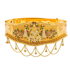22K Yellow Gold Arm Vanki W/ Ruby, Emerald, CZ Gems, Double Peacock Laxmi Chandelier Design - Virani Jewelers