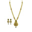 22K Yellow Gold Necklace & Earrings Set W/ Kundan & Matte Finish Details on Ornate Beaded Chain - Virani Jewelers