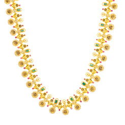22K Yellow Gold Temple Necklace w/ Uncut Diamonds & Gemstones (84.5gm)