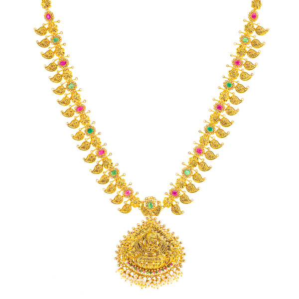 22K Yellow Gold Temple Necklace w/ Uncut Diamonds & Gemstones (83.7gm) | 


Allow the beauty and wonder of this 22k Indian gold necklace to enhance your outfit for a spec...
