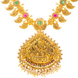 22K Yellow Gold Temple Necklace w/ Uncut Diamonds & Gemstones (83.7gm) | 


Allow the beauty and wonder of this 22k Indian gold necklace to enhance your outfit for a spec...