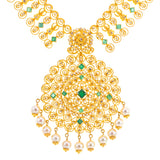 22K Yellow Gold, Uncut Diamond, Emerald, & Pearl Necklace (79.8gm) | 


The intricate framework of this 22k Indian gold necklace elevates the vibrant allure of the em...