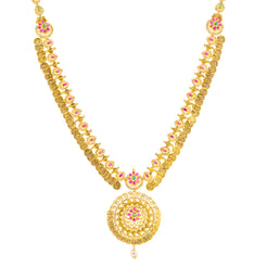 22K Yellow Gold, Uncut Diamond, Emerald, & Ruby Kasu Necklace (63.5gm)
