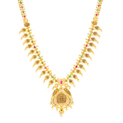 22K Yellow Gold, Uncut Diamond, Gemstones, & Pearl Temple Necklace (91.3gm)