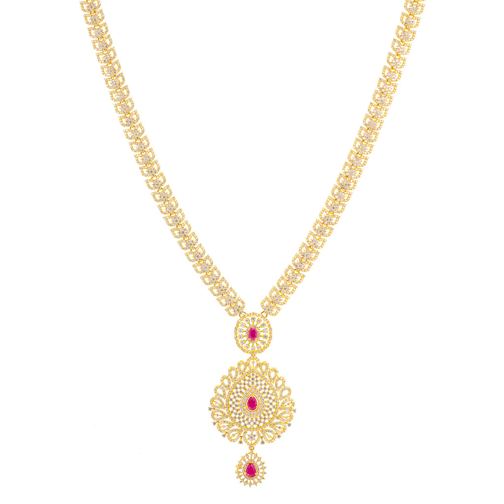 22K Yellow Gold, Ruby, & CZ Necklace (83.7gm) Virani Jewelers